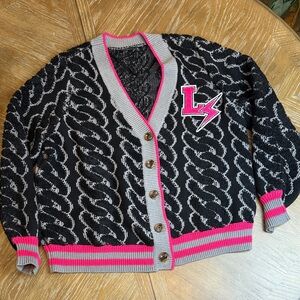 Lovesick black and gray varsity cardigan with pink trim